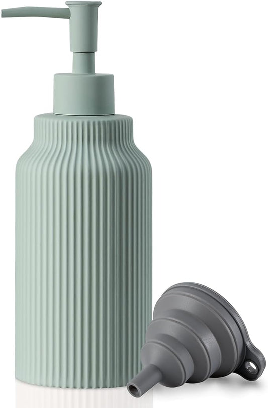 Modern Ceramic Soap Dispenser for Bathroom，14oz Ceramic Soft Touch Hand Lotion Dispenser with Pump，Liquid soap Dispenser for Kitchen Rubber Paint (Green)