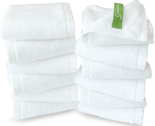 12 Pack Washcloths 13" x 13" - Soft Wash Cloths for Your Face Towel, Viscose derived from Bamboo & Cotton Blend Wash Cloths for Your Body (White)
