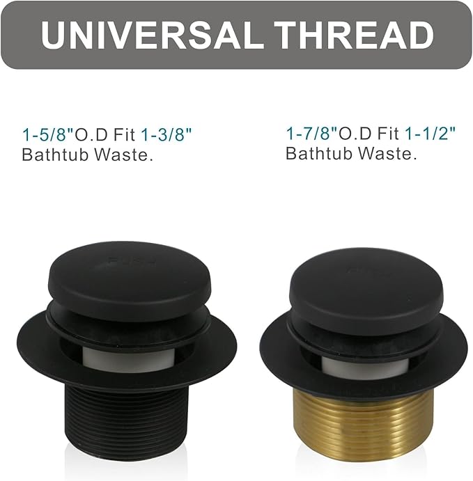 Black Bathtub Drain Tip-Toe Single Hole,Welsan Tub Drain Trim Set Conversion Kit Assembly, Coarse Thread Replacement Trim Kit with 1-Hole Overflow Faceplate Includes an Adapter, Matte Black