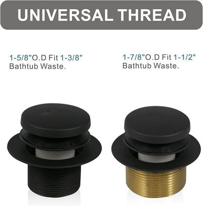 Black Bathtub Drain Tip-Toe Single Hole,Welsan Tub Drain Trim Set Conversion Kit Assembly, Coarse Thread Replacement Trim Kit with 1-Hole Overflow Faceplate Includes an Adapter, Matte Black