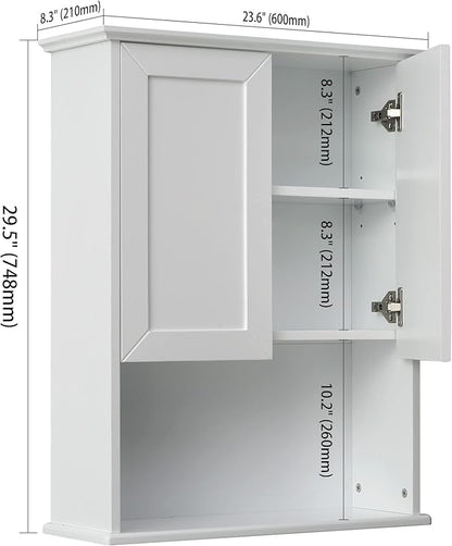 Bathroom Wall Cabinet Wooden Medicine Cabinet Buffering Hinge MDF Material Over Toilet Storage 23"x29" and Adjustable Shelves Cupboard Above Toilet with Large Space