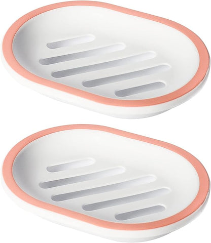 Topsky 2-Pack Oval Soap Dish, Soap Holder, Soap Saver, Easy Cleaning, Pink