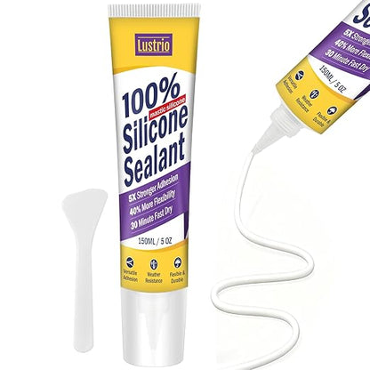 High-Strength Silicone Sealant & Adhesive - 100% Waterproof, Flexible Caulk for Kitchen, Bathroom, Shower, Window, Auto - Creates Durable, Shrink & Crack Resistant Seal 5 Oz. Tube. (White)