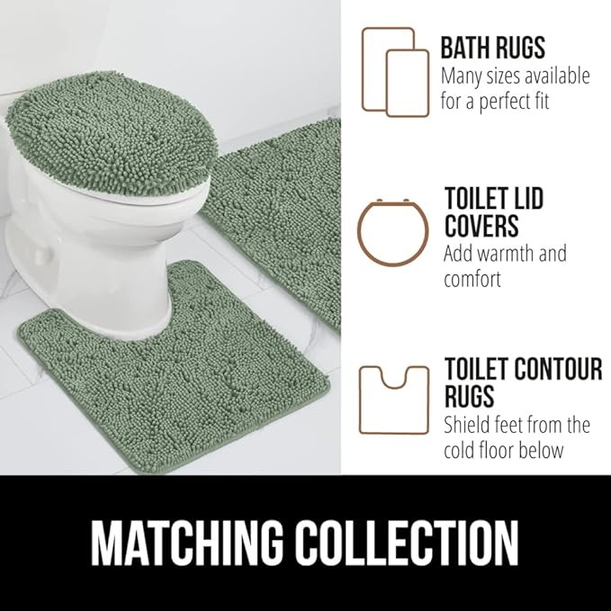 GORILLA GRIP Bath Rug Mat 48x24, Soft Absorbent Chenille, Quick Dry Microfiber Mats, Rubber Backing Washable Shower Floor Rugs, Bathmat Runner, US Designed Bathroom Home Decor Accessories Sage Green