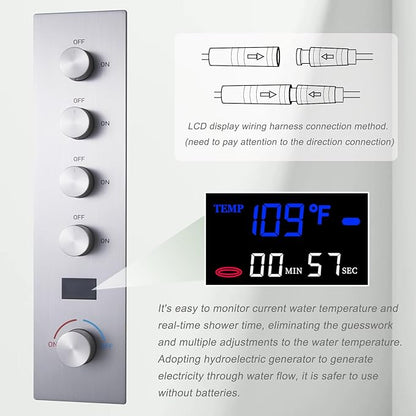 Brushed Nickel Digital Display Shower System with 16X24 inch Ceiling Mounted Shower Head(Rain&Waterfall Modes), with Handheld Spray and 6 PCS Dual Modes Body Jet