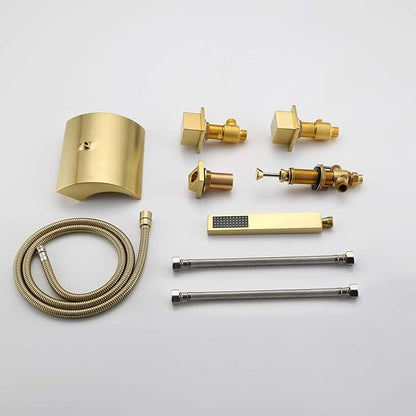 sumerain Waterfall Roman Tub Faucet with Hand Shower Brushed Gold Finish High Flow