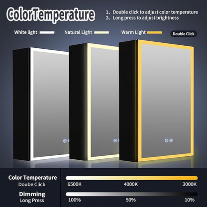 Lighted Medicine Cabinet with Mirror, 20 x 28 inch LED Bathroom Cabinet with Anti-Fog, Dimmable 3 Colors Front & Bottom Light, Buit-in Sockets & USBs, 2 Shelves, Plug-in or Hardwired