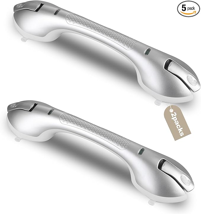 Shower Grab Bar 2 PCS Suction Grab Bars for Bathtubs and Showers, Shower Handle Removable Shower Handrails for Kids, Bathroom Safety Grip Waterproof(Silver)
