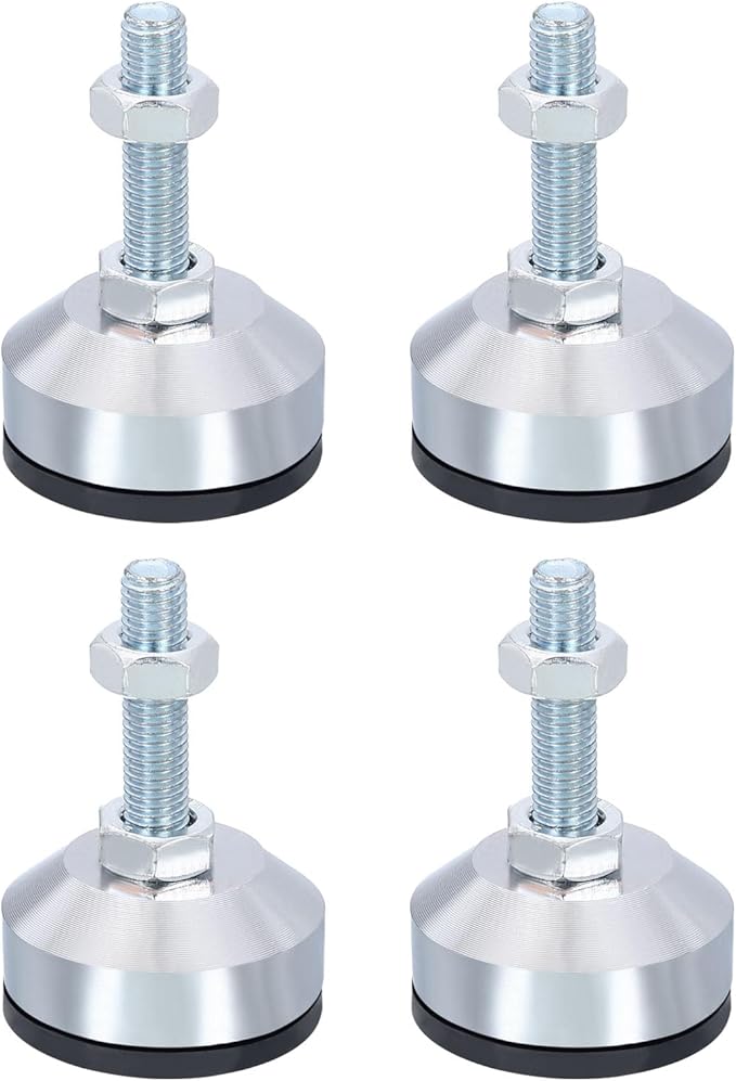 PATIKIL Furniture Leveling Feet 2" Dia Base M10 Thread, 4 Pcs Carbon Steel Adjustable Threaded Furniture Levelers Screw on Leg Leveler with Pads for Desk Chair, Black