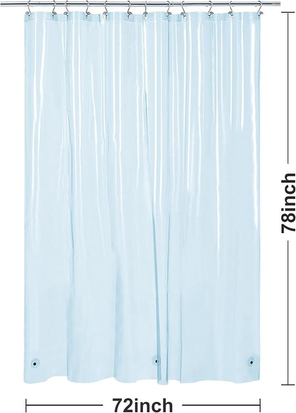 Barossa Design Clear Blue Long Shower Curtain Liner 78" Height - 3 Magnets & Waterproof Lightweight PEVA Shower Liner for Bath Tub, PVC Free, Metal Grommets, Clear Blue, 72x78