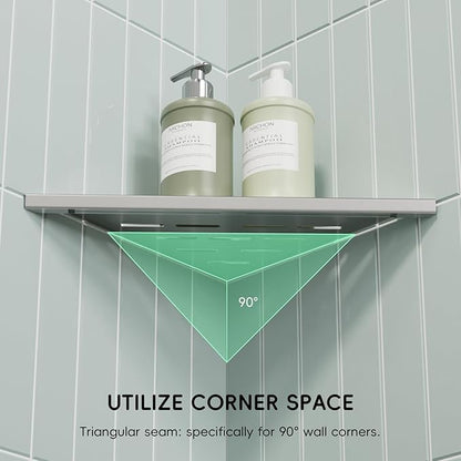 10’’ Shower Corner Shelf, Stainless Steel Shower Shelves with Razor Hole for Bathroom, Grout in Corner Shelf with Hooks for Tiled Wall 2 Pack, Brushed Nickel