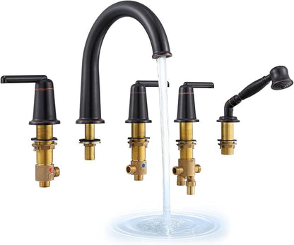 Roman Tub Faucet Set with Hand Shower, KRUZOO Bathtub Faucet Set Trim Kit with Rough-in Valve, Deck Mount Widespread 5 Hole Brass Tub Filler, KZ-9609ORB, Oil Rubbed Bronze