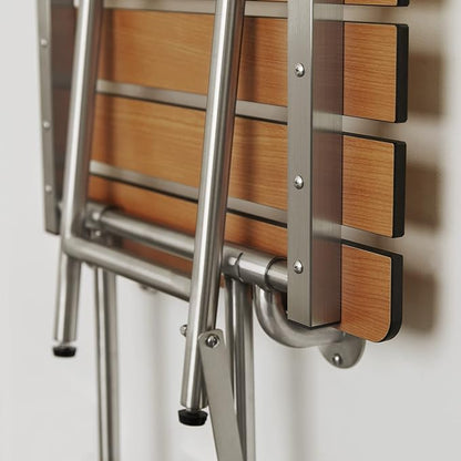 Seachrome 32-inch ADA Folding Shower Seat with Legs, Teak Phenolic Slats