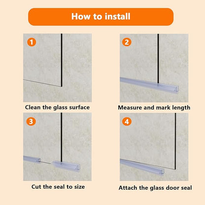 Frameless Shower Door Bottom Seal, 36" Long Shower Sweep for 1/4" (6mm) Glass, Clear Vinyl with Drip Rail – Prevent Leaks & Create a Waterproof Barrier