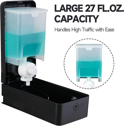 27oz (800 ml) Manual Wall Mounted Soap Dispenser, Ideal for Commercial Bathrooms Restaurants Hotels, Use with Liquid Hand Soap Shampoo, ABS Black
