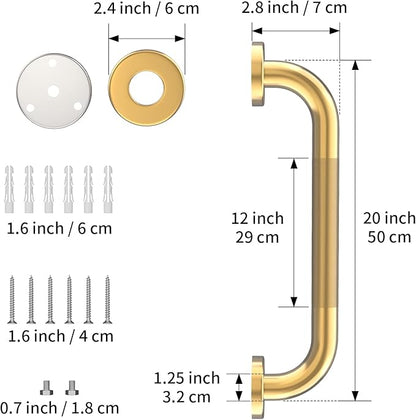 20 Inch Anti Slip Shower Grab Bar Gold, Munzong 2 Pack Bathroom Grab Bar, Knurled Bathroom Balance Bar,Safety Hand Rail Support Handicap Elderly Injury Senior Assist Bath Handle