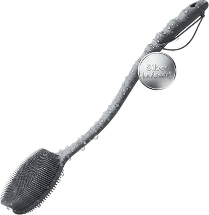 Silver Infused Long Handle Back Scrubber - 19 inch Premium Extended Reach Body Brush - Avilana Advanced Material Bath Tool Easy Grip - Luxury Body Wash Brush Gift