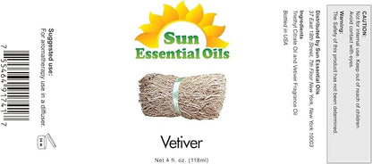 Sun Essential Oils Vetiver Essential Oil, 4 oz, for Aromatherapy – Vetiver Oil