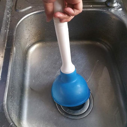 Coralpearl Drain Plunger, Small Hand Force Plumber Helper, Little 4 inch Cup Clog Remover, Tiny Rubber Unclogger in 9" Short Handle for Kitchen Sink, Bathroom Toilet, Shower Bath Tub (Blue)