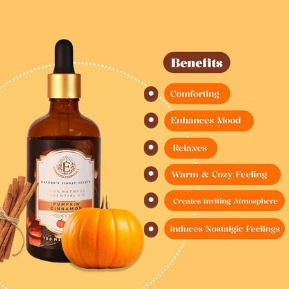 Luxurious Pumpkin Cinnamon Fragrance Oil by Enhanced Essentials|Holiday Mood Aromatic Oil for Diffuser,Laundry, Aromatherapy,Perfume,Gifting,Soap & Candle Making|with Glass Dropper|100 ml