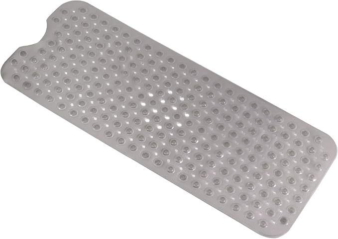 Anti-Slip Bathtub Shower mat, 39.3×15.7 inch（Approximately 100 × 40cm） Soft Oversized Machine Washable Non-Slip Bathtub mat with Drainage Holes, Bathroom Floor Suction Cup.（1-Clear Gray）