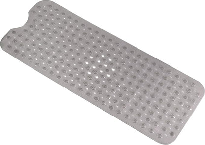 Anti-Slip Bathtub Shower mat, 39.3×15.7 inch（Approximately 100 × 40cm） Soft Oversized Machine Washable Non-Slip Bathtub mat with Drainage Holes, Bathroom Floor Suction Cup.（1-Clear Gray）