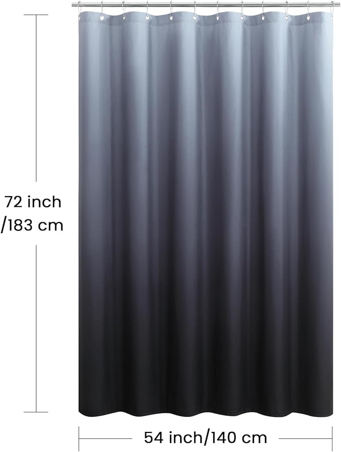 Stall Fabric Shower Curtain, Black and Grey Ombre Shower Curtains for Bathroom, Waterproof Bathroom Curtains, 54" W x 72" H