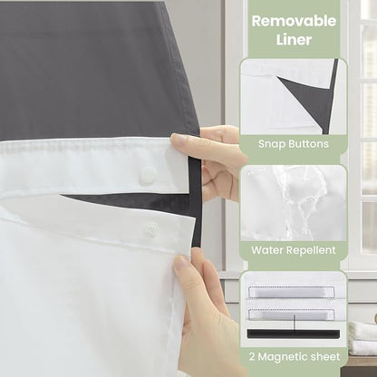 Inhousolu Extra Long No Hook Shower Curtain with Snap in Fabric Liner Set Waffle Weave 230GSM Weighted Hem, Waterproof & Washable Bathroom Curtain Spa with Mesh Top Window 72" W x 84" L Graphite Grey