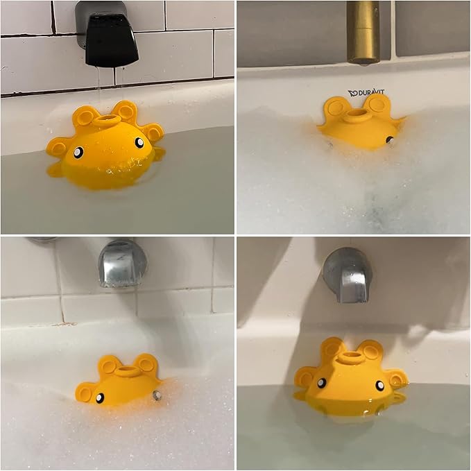 Bathroom Bathtub Overflow Drain Cover- Silicone Bath Tub Drain Cover, Tub Overflow Drain Stopper with Suction Cup Seal, Adds Inches of Water for Deeper Bath, Bathroom Accessories, Yellow