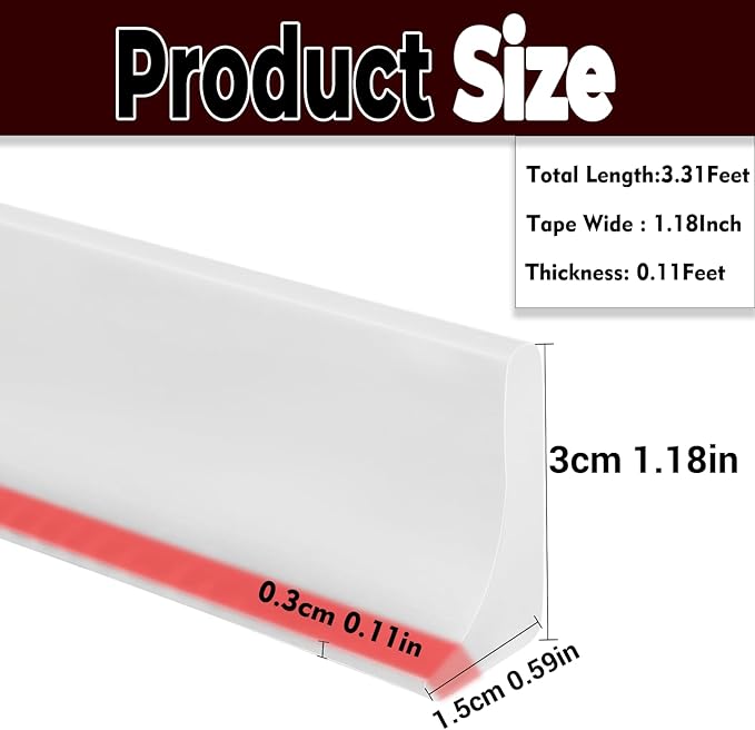 Shower Threshold Water Guard Dam Bottom Seal for Bathroom and Kitchen Glass Shower Door Strip Dry and Wet Separation Caulk Seal Edge Tape