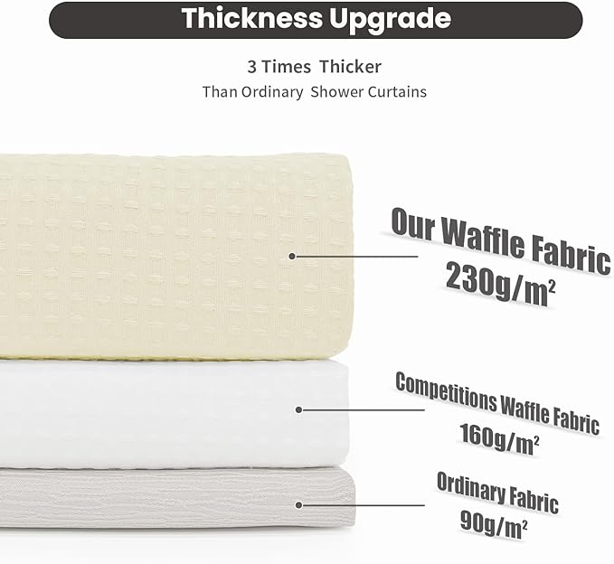 Inhousolu No Hook Waffle Weave Shower Curtain with Removable Snap in Fabric Liner Set for Bathroom, 230 GSM Heavy Duty Weighted Hem, Water Repellent Washable Bath Curtains, 72 x 84 Inch, Ivory