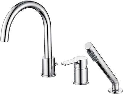 3 Hole Deck Mount Roman Tub Faucet with Hand Shower, Solid Brass Chrome Finish Valve Included