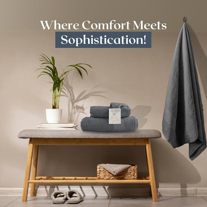 Egyptian Cotton Towel Set - 3 Piece | Ultra Soft 100% 600 GSM Towels | 1 Bath, 1 Hand, 1 Washcloth | Quick Dry, Durable for Bathroom, Home, Spa, Gym | Premium Towel Set (Dark Gray)