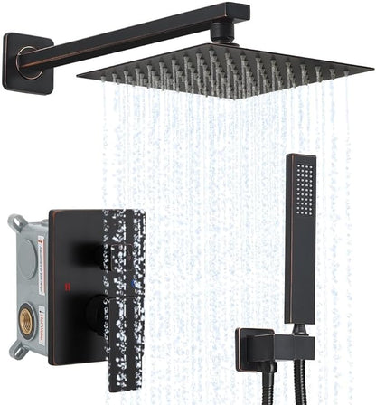 Oil Rubbed Bronze Shower System YCAIKOI Wall Mount Shower Faucet Set for Bathroom 10 Inch High Pressure Luxury Shower Head with Handheld, Rough-in Valve Body and Trim Included