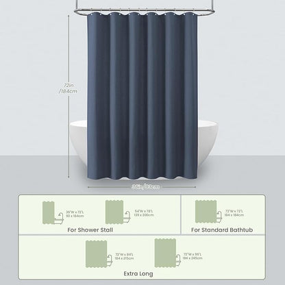 Inhousolu Fabric Shower Curtain Waffle Weave, Navy Blue 230 GSM Heavy Duty, Weighted Hem, 8 Metal Hooks, Water Repellent, Machine Washable, Hotel Spa Luxury Bath Curtain Set, 36 x 72 Inch