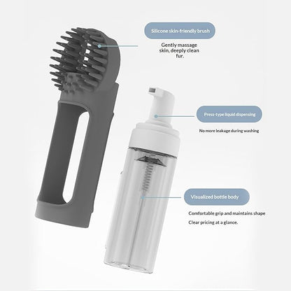 Gentle Pet Scrubber - Dog Bath Brush for Quick Cleaning | Silicone with Shampoo Dispenser, Soft Massage Bristles, Multi-functional Grooming Tool, Indoor Outdoor Puppy Shower Travel Use