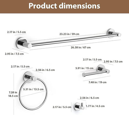 Polished Chrome Bathroom Hardware Set 4 Piece Towel bar Set,Towel Rack for Bathroom Wall Mounted Adjustable Expandable 24 inch Towel Holder Robe Hook Towel Ring Toilet Paper Holder