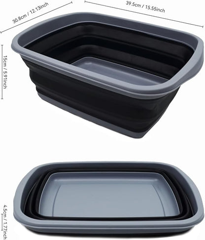 SAMMART 10L (2.6 Gallons) Collapsible Tub - Foldable Dish Tub - Portable Washing Basin - Space Saving Plastic Washtub (Dark Grey/Black, 1)