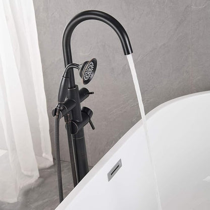 Tub Filler Freestanding Bathtub Faucet Oil Rubbed Bronze Floor Mounted Brass Bathroom Tub Faucets with Hand Shower
