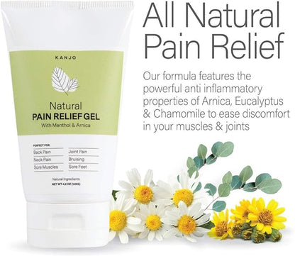 Kanjo Natural Pain Relief Gel | Fast Acting & Cooling Relief Gel w/Menthol & Arnica | Soothing Relief for Back & Neck, Joints & Muscles