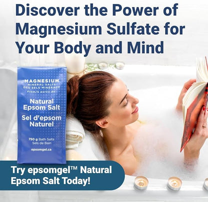 Epsomgel™ Natural Epsom Bath Salts - 750g | 100% Pure Magnesium Sulfate Crystals | Unscented Bath Soak for Relaxation, Comfort & General Wellness