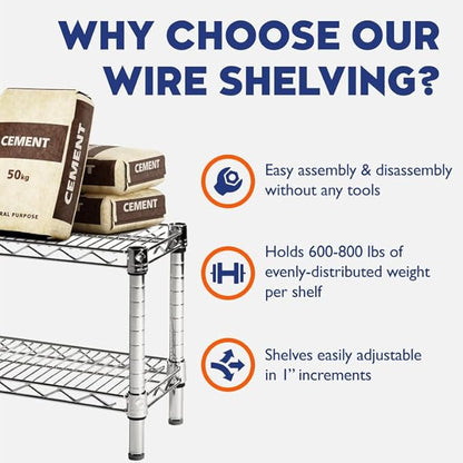 Shelving Inc. 24" d x 30" w x 72" h Chrome Wire Shelving with 5 Tier Shelves, Weight Capacity 500lbs Per Shelf