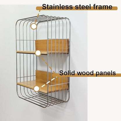 Multifunction Floating Wall Shelves, Multi-Layer Spice Rack Wall Mount, Minimalist Bathroom Shelves, Square Metal Book Shelf for Bathroom, Bedroom, Office