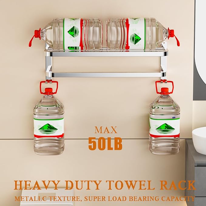 Generic NICETAKU 23inches Towel Racks for Bathroom Towel Shelf with Double Towel Bars Lavatory Wall Mount Holder with Hooks Stainless Steel Hotel Bath Rack (Silver)