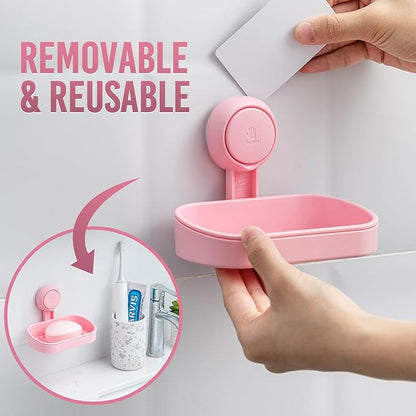TAILI Soap Dish Bar Holder Suction Cup,SoapSaver with Powerful Vacuum Suction,Sponge Holder for Shower,Bathroom,Tub andKitchen Sink,Universal Shower Accessories,Drill-Free,Removable,2 Pack,Pink
