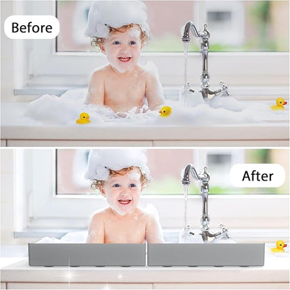 Roslim Splash Guard for Bathtub & Sink - Silicone Bath Splash Guard Shelf, Bath Toy Tray Holder, Tub Water Splash Guard with 4 Suction Cups, 1Pack, Grey