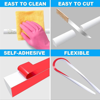 Duzzy 78 Inch Flexible Quarter Round Molding, Peel and Stick Silicone Rubber Trim Suitable for Shower Pans Gap and the Base of Staircase