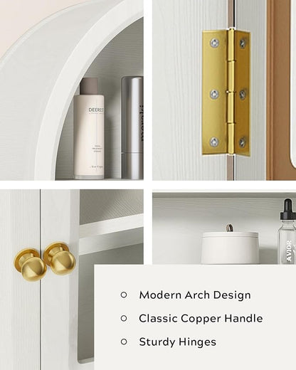 Arched Wall Cabinet with Acrylic Door, Large Wooden Wall Mounted Bathroom Cabinet, Modern Hanging Medicine Cabinet with Adjustable Shelf and Open Shelf, White