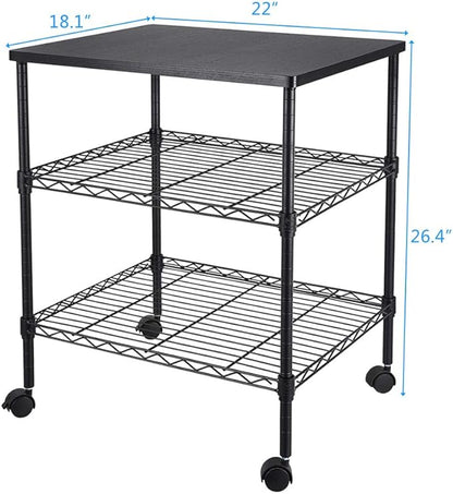 3 Tier Storage Racks Shelving, Heavy Steel Pantry Shelves, Adjustable Wire Shelving Rack with Desktop, Suitable for Garage, Kitchens, Bathroom, Offices, 22" W x 18" D x 26" H, Black