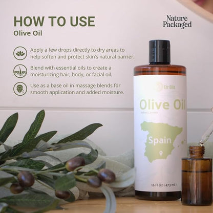 Olive Oil - 100% Pure Cold Pressed Natural Olive Oil (Aceite de Oliva) for Essential Oils Dilution, Massage & Skincare - Premium Grade (1Gallon)